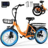 Qlife Electric Folding Tricycle for Adults, Peak 750W Brushless Motor Folding Trike Ebike 468Wh Removable Battery, Step-Thru 3 Wheel Electric Bicycle, up to 50 Miles UL2849 Orange